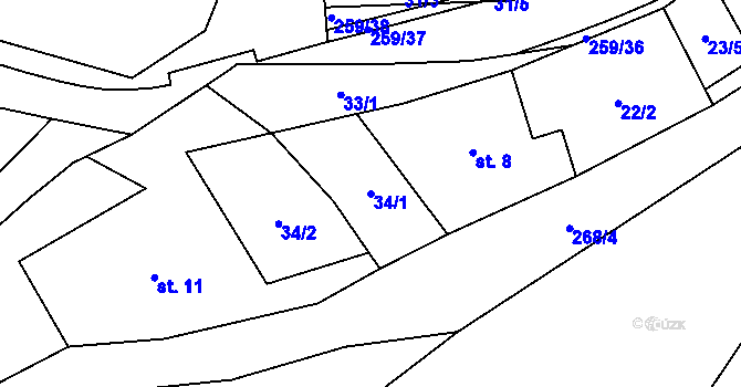 Parcela st. 34/1 v KÚ Pernštejn, Katastrální mapa