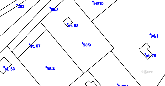 Parcela st. 98/3 v KÚ Pernštejn, Katastrální mapa