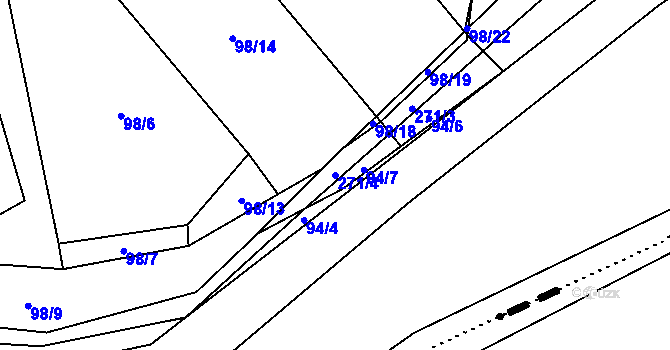 Parcela st. 271/4 v KÚ Pernštejn, Katastrální mapa