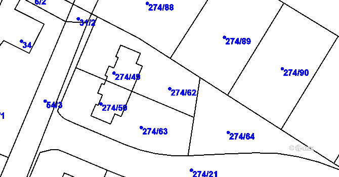 Parcela st. 274/62 v KÚ Nedvězí u Říčan, Katastrální mapa