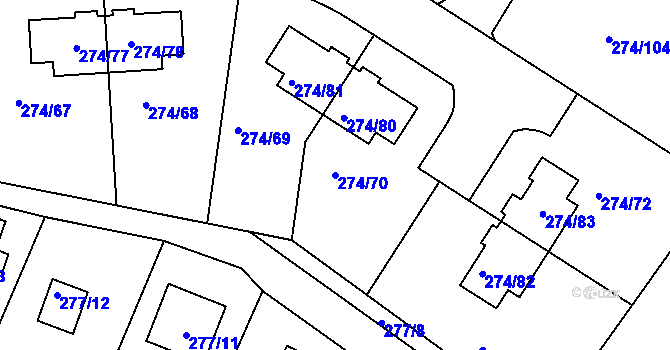 Parcela st. 274/70 v KÚ Nedvězí u Říčan, Katastrální mapa