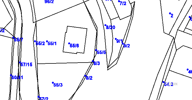 Parcela st. 55/5 v KÚ Nedvězí u Říčan, Katastrální mapa