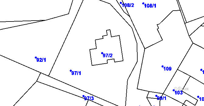 Parcela st. 97/2 v KÚ Nedvězí u Říčan, Katastrální mapa
