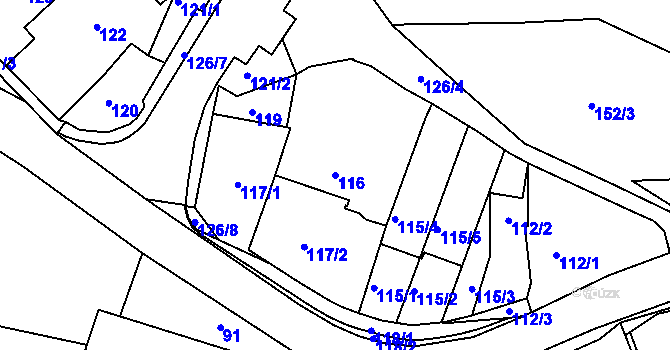 Parcela st. 116 v KÚ Nedvězí u Říčan, Katastrální mapa