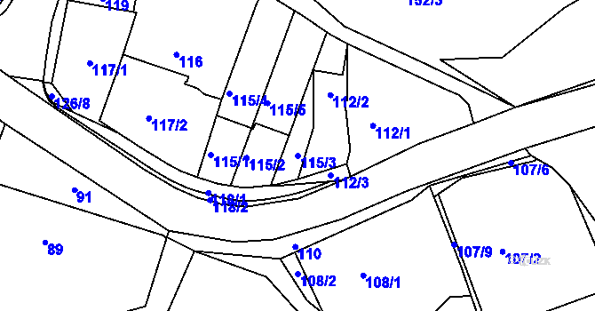 Parcela st. 115/3 v KÚ Nedvězí u Říčan, Katastrální mapa