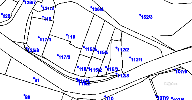 Parcela st. 115/5 v KÚ Nedvězí u Říčan, Katastrální mapa