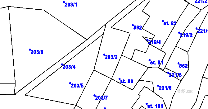 Parcela st. 203/2 v KÚ Nedvězí u Poličky, Katastrální mapa