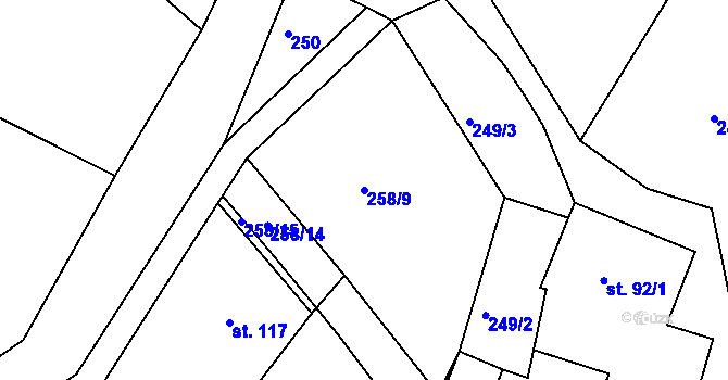 Parcela st. 258/9 v KÚ Nedvězí u Poličky, Katastrální mapa