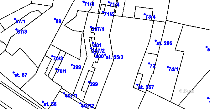 Parcela st. 55/3 v KÚ Nedvězí u Olomouce, Katastrální mapa
