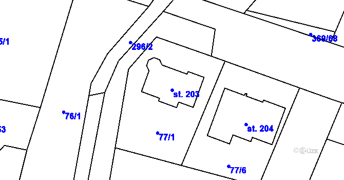 Parcela st. 203 v KÚ Nedvězí u Olomouce, Katastrální mapa