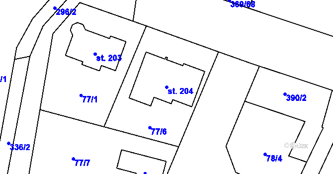 Parcela st. 204 v KÚ Nedvězí u Olomouce, Katastrální mapa