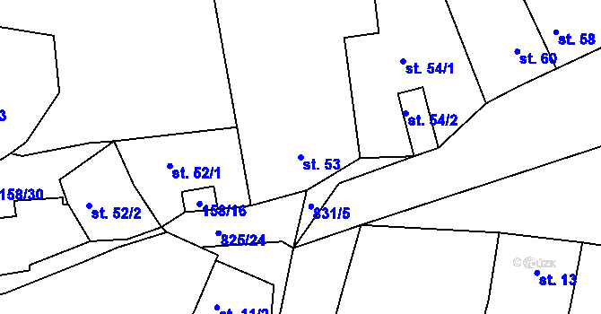 Parcela st. 53 v KÚ Nehasice, Katastrální mapa