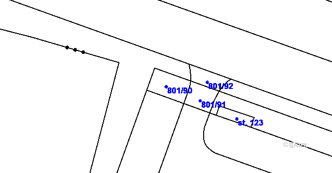 Parcela st. 801/90 v KÚ Nehasice, Katastrální mapa