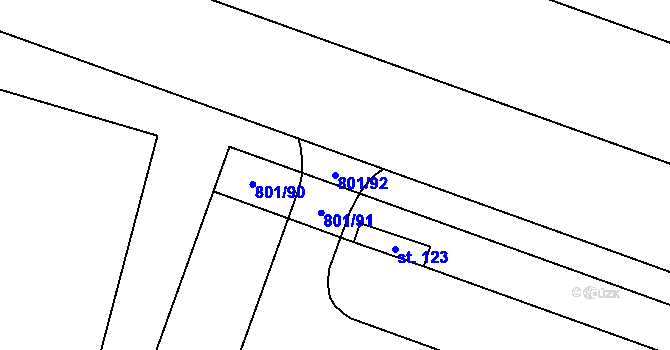 Parcela st. 801/92 v KÚ Nehasice, Katastrální mapa