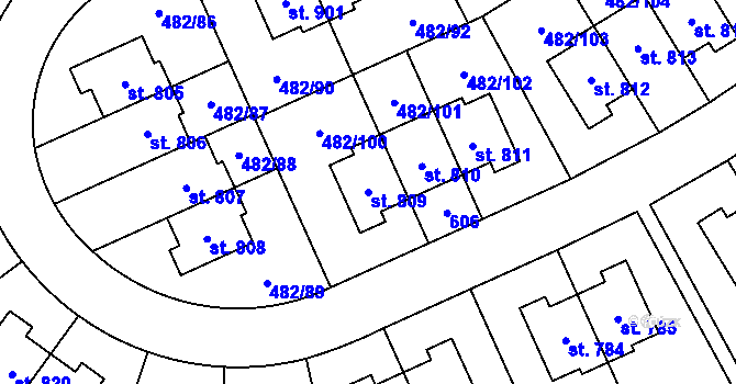 Parcela st. 809 v KÚ Nehvizdy, Katastrální mapa
