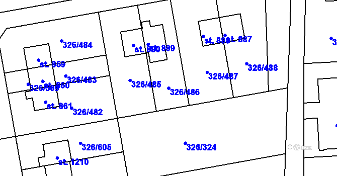Parcela st. 326/486 v KÚ Nehvizdy, Katastrální mapa