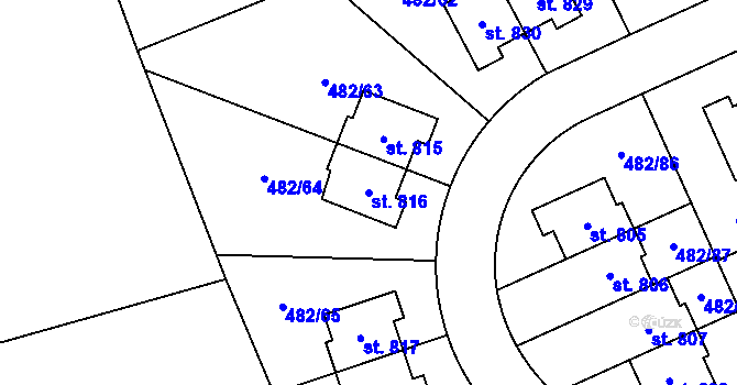 Parcela st. 816 v KÚ Nehvizdy, Katastrální mapa