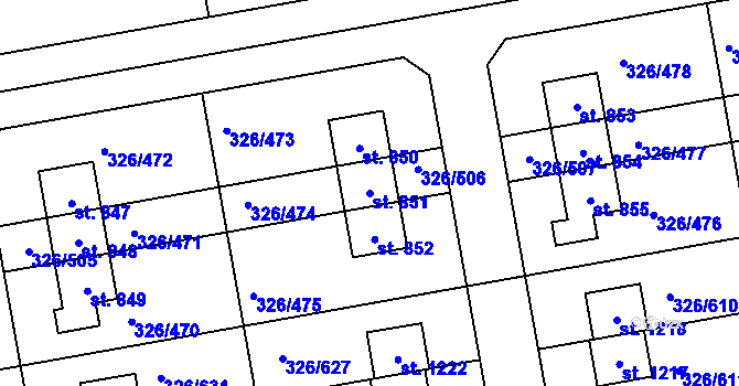 Parcela st. 851 v KÚ Nehvizdy, Katastrální mapa