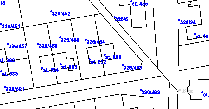 Parcela st. 891 v KÚ Nehvizdy, Katastrální mapa