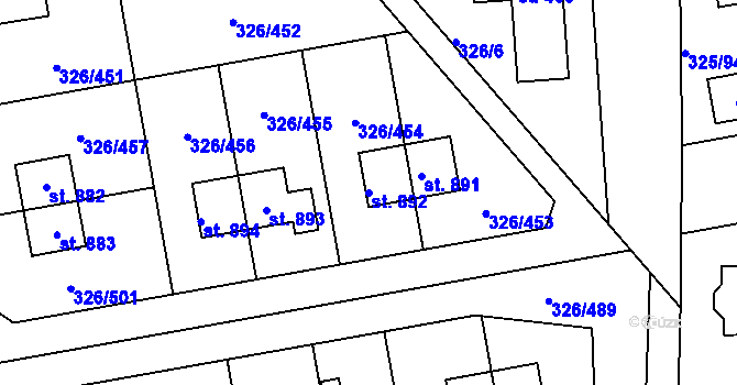 Parcela st. 892 v KÚ Nehvizdy, Katastrální mapa