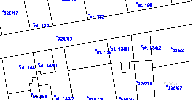 Parcela st. 135 v KÚ Nehvizdy, Katastrální mapa