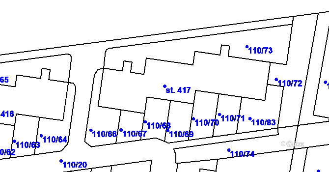 Parcela st. 417 v KÚ Nehvizdy, Katastrální mapa