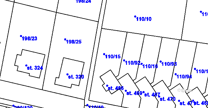 Parcela st. 110/15 v KÚ Nehvizdy, Katastrální mapa