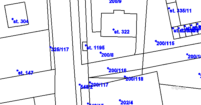 Parcela st. 200/8 v KÚ Nehvizdy, Katastrální mapa