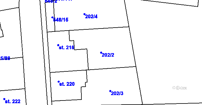 Parcela st. 202/2 v KÚ Nehvizdy, Katastrální mapa