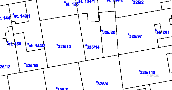 Parcela st. 325/14 v KÚ Nehvizdy, Katastrální mapa