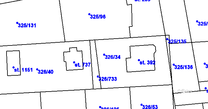 Parcela st. 326/34 v KÚ Nehvizdy, Katastrální mapa