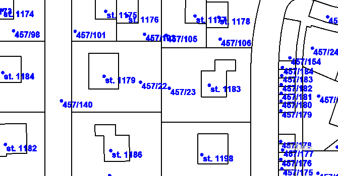 Parcela st. 457/23 v KÚ Nehvizdy, Katastrální mapa