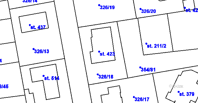 Parcela st. 423 v KÚ Nehvizdy, Katastrální mapa