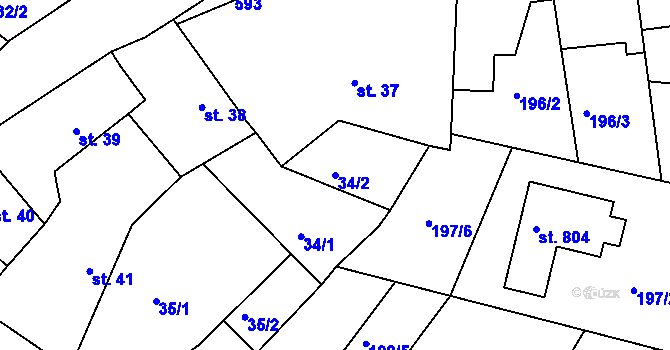 Parcela st. 34/2 v KÚ Nehvizdy, Katastrální mapa