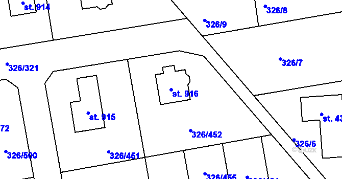 Parcela st. 916 v KÚ Nehvizdy, Katastrální mapa