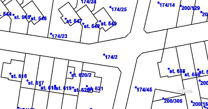 Parcela st. 174/2 v KÚ Nehvizdy, Katastrální mapa