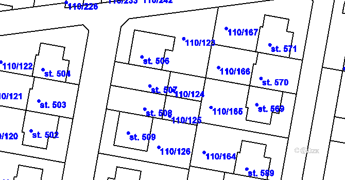 Parcela st. 110/124 v KÚ Nehvizdy, Katastrální mapa