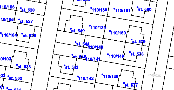 Parcela st. 110/140 v KÚ Nehvizdy, Katastrální mapa