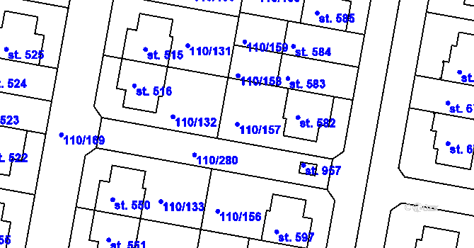 Parcela st. 110/157 v KÚ Nehvizdy, Katastrální mapa