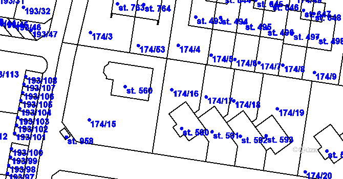 Parcela st. 174/16 v KÚ Nehvizdy, Katastrální mapa