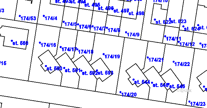 Parcela st. 174/19 v KÚ Nehvizdy, Katastrální mapa