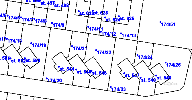 Parcela st. 174/22 v KÚ Nehvizdy, Katastrální mapa