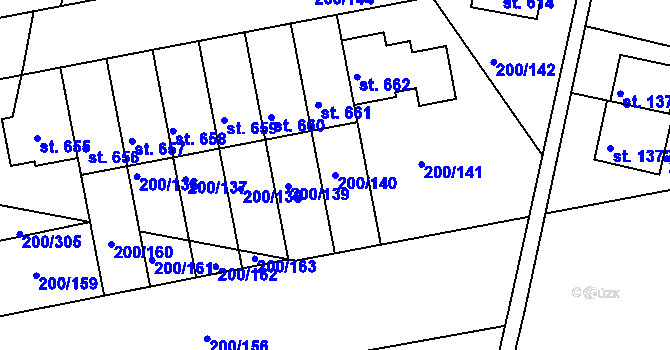 Parcela st. 200/140 v KÚ Nehvizdy, Katastrální mapa