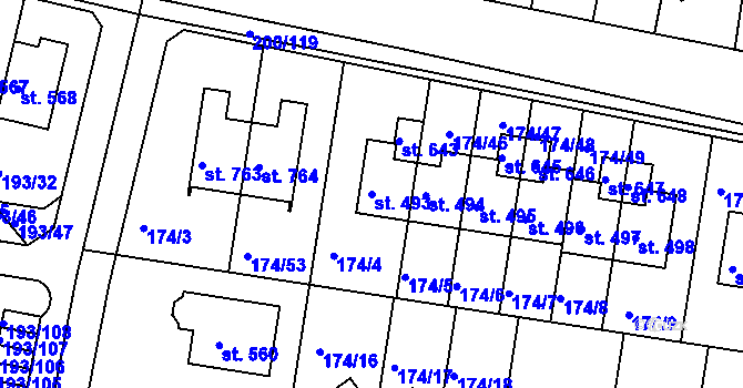 Parcela st. 493 v KÚ Nehvizdy, Katastrální mapa