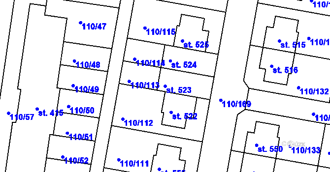 Parcela st. 523 v KÚ Nehvizdy, Katastrální mapa