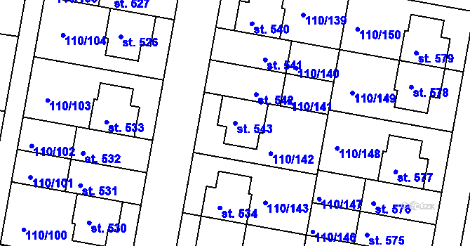 Parcela st. 543 v KÚ Nehvizdy, Katastrální mapa