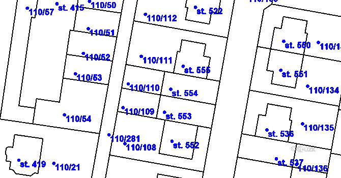 Parcela st. 554 v KÚ Nehvizdy, Katastrální mapa