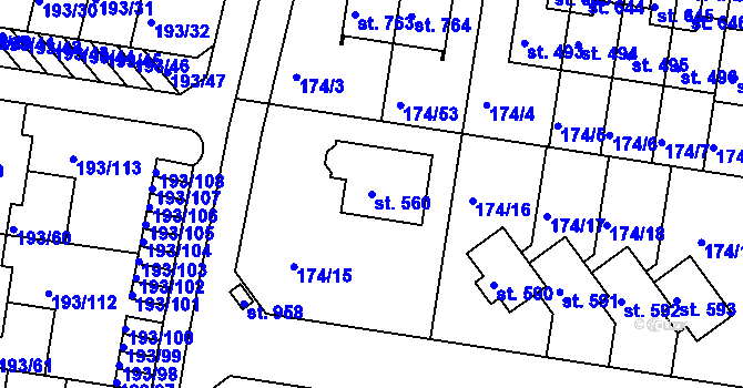 Parcela st. 560 v KÚ Nehvizdy, Katastrální mapa