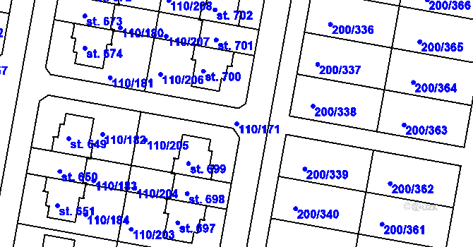 Parcela st. 110/171 v KÚ Nehvizdy, Katastrální mapa