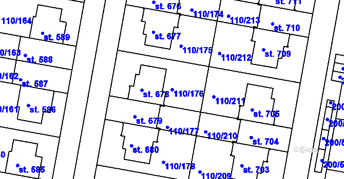 Parcela st. 110/176 v KÚ Nehvizdy, Katastrální mapa
